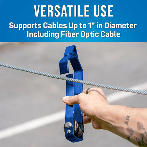 Overlash Cable Roller Kit Beefy Heavy Duty 1 Inch Cable Capacity Tool with Nylon Wheel in Use