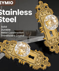 Vintage Crystal Glass Door Knobs Set Of 2 5.5 Inch Height Antique Brass Cabinet Knobs Keyless Decorative Pulls For Hallway Closet Dresser Gold Door Handles on black surface