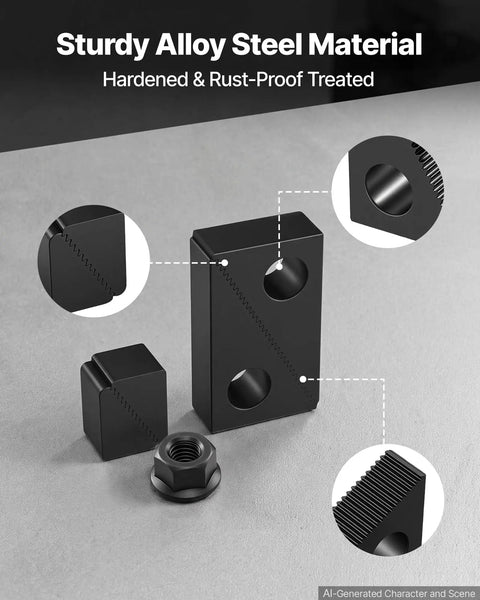 Bulletproof 58 Piece 5/8 Inch T Slot Clamping Kit With 1/2 By 13 Threads For Milling Machine And Drill Press Tables showing alloy steel clamps and nuts.
