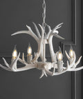Dope 26 Inch White Resin Faux Horn Antler Chandelier Rustic Farmhouse Hanging Light For Dining Room Living Room Cabin With Sloped Ceiling