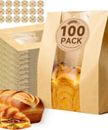 100 Pack Bread Bags With Clear Window And 120 Stickers For Homemade Bread Storage Sourdough Bread Bags For Bread Cookies And Snacks