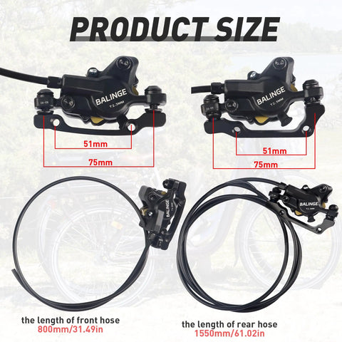 Beefy Hydraulic Front Brake Calipers For E Bikes With 2 Pistons, 160Mm 6 Bolt shown with hose measurements of 800mm and 1550mm.
