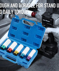 5 Piece Deep Impact Socket Set One Half Inch Drive Non Marring Lug Nut Sockets With Protective Nylon Sleeves in blue case