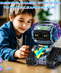 3In1 Remote And App Controlled STEM Robot Building Kit For Kids 6 To 14 433 Pcs Building Blocks Set With LED Dynamic Eyes And Fun Sounds Build A Rock Robot Truck Or Road Roller Perfect Gift For Boys And Girls., child building 433-piece robot kit with LED eyes