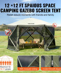 Front view of 12x12ft Pop Up Gazebo Tent With Mosquito Netting, 6 Removable Wind Panels And 2 Mesh Windows, Outdoor Canopy Shelter, Army Green