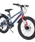 Kids Fat Tire Mountain Bike 20 Inch Wheel With 7 Speed Shifting Dual Disc Brakes And Fenders Rugged Alloy Frame Blue Finish