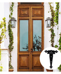 Elegant wooden door with vines beside circular inset of Three Pack T Shape Rustproof Iron Light Duty Shed Hinge for DIY Gates and Doors