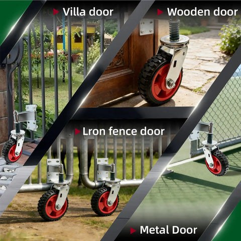 Heavy Duty Gate Wheel Caster For Metal And Wood Gates, 8 Inch Wheel, 360 Degree Swivel Spring Loaded on various gates