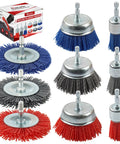 Nylon Filament Pro Grade Abrasive Wire Brush Set With 1/4 Inch Hex Shank, 9 Pack Wheel And Cup Brushes for rust and paint removal