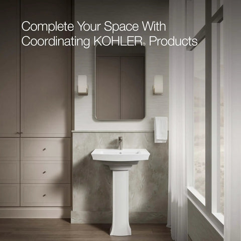 Bathroom interior with Archer Pedestal Bathroom Sink Basin With One Hole Faucet Drilling Sleek Vitreous China White 24 Inches Long By 20.5 Inches Wide