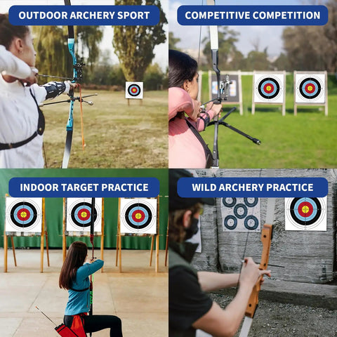Archery Target Paper Set For Backyard Practice And Hunting With No Fuss Fixing, various outdoor and indoor archery setups shown