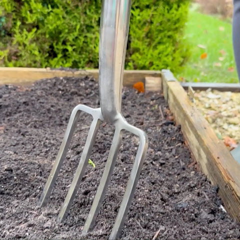 Traditional Stainless Steel Border Fork For Aerating Weeding And Digging With Comfortable Wooden Handle Heavy Duty Garden Tool in soil