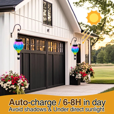 Dope Solar Hot Air Balloon Lantern With Flickering Flame Outdoor Waterproof Glass And Metal Hanging Light on garage