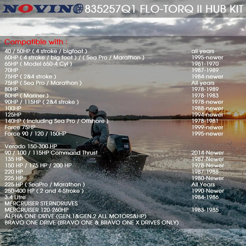 Flo Torq II Hub Kit For Outboard And Sterndrive Props Replacement, OEM 835257Q1 Compatible, Pro Grade, Fits 60 To 300HP Propellers, Mercury Mariner And Mercruiser Alpha One Bravo One Sterndrive Props