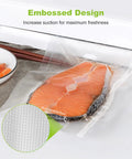 Vacuum Sealer Bags 8 Inch By 50 Foot Roll 2 Pack BPA Free Heavy Duty Commercial Grade Textured Double Sided Food Storage For Sous Vide Cooking Compatible With All Major Vacuum Sealers VB3209 sealing salmon fillet for freshness.