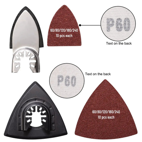 All-In-One Oscillating Tool Sanding Pads Kit With Triangle And Finger Pads, 100-Piece Multitool Sandpaper Pack in Grits 60 80 100
