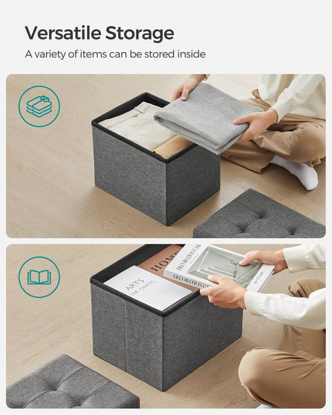Mazie Folding Storage Ottoman Foot Rest Stool With Quick Foldaway Design, GoTo Space Saver for versatile storage, gray