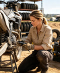 Woman removing bearing on dirt bike with 12 Piece Motorcycle Bearing Puller Kit Blind Hole Extractor Compact Engine Tool Set Damage Free Removal No Hammer Needed For Tight Spots Smooth Operation Swapping Bearings Like A Boss Without Scratching Metal During Quick Garage Fixes
