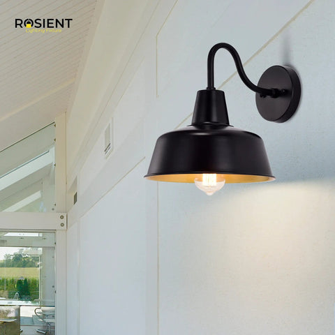 Outdoor Barn Light Gooseneck Fixture With Beaded Shade In Black Finish Vintage Country Style Waterproof Exterior Wall Mounted Lighting For Front Porch House Garage And Garden Areas on wall
