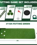 Indoor Outdoor 3x10ft Golf Putting Green Mat With Thick 10mm Non Slip Base And Side Borders Portable Three Hole Design