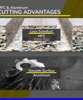 MFC and aluminum cutting advantages with less sawdust and smooth surface visuals.