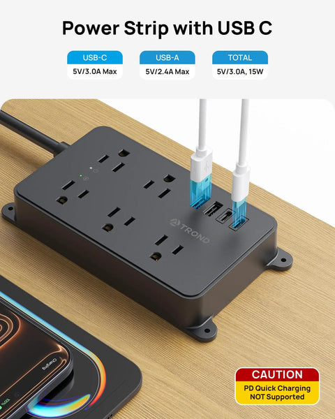 Surge Protector Power Strip With USB Ports And 10ft Extension Cord, ETL Listed, 9-in-1 design with 5 AC outlets and 4 USB ports