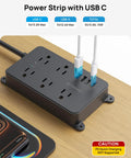 Power Strip Surge Protector With USB Ports, Wall Mountable, 5ft Cord, 9-Device Charging, 5 Grounded Outlets Plus 2 USB-A and 2 USB-C Ports, ETL Listed for Safe, High-Value Home Office, Entertainment, and Studio Setup, black