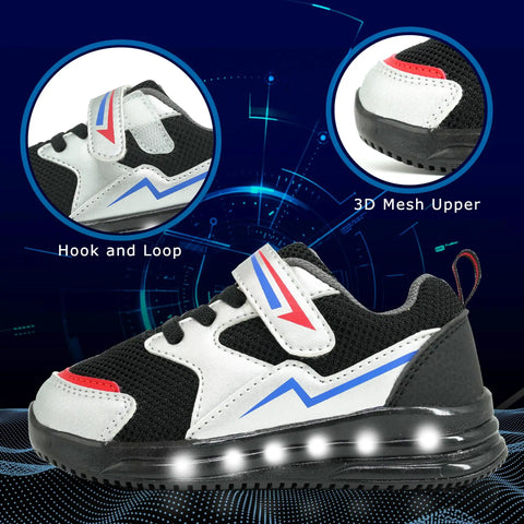 Light Up Toddler Boy Kicks Size 9 Easy On Hook And Loop Straps Breathable Mesh Upper Quick Dry Non Slip Lightweight Sole