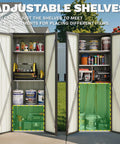 Front view of Rugged 28 Cu Ft Outdoor Storage Cabinet With Adjustable Shelves And Locking Door, Weatherproof Metal Shed, Black.