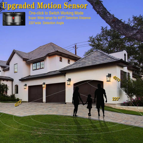 Outdoor Wall Lights With Motion Sensor Black Porch Lighting installed on modern house with dusk to dawn auto sensor.