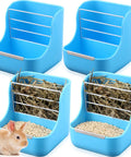 Top Shelf 4 Pack Hanging Hay Feeder For Domestic Rabbits Guinea Pigs And Chinchillas with fresh hay and pellets.