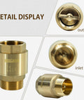 Top Shelf Heavy Duty One Point Two Five Inch Brass Check Valve showing inlet and outlet designs for water flow.