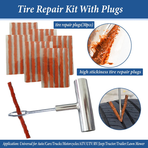 All-In-One 68-Piece Ride-Ready Heavy Duty Tire Repair Kit For Cars, Motorcycles, Trucks, SUVs, RVs And Trailers tire plugs shown