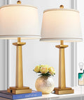 Gold 29 Inch Table Lamps Set of 2 for Living Room with USB ports and LED bulbs, featuring a modern resin brass design.