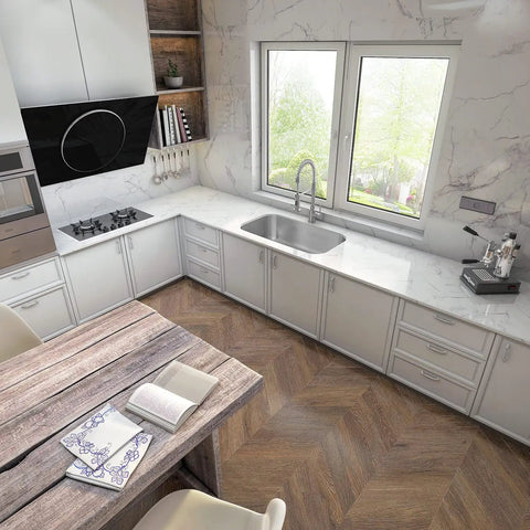 Modern kitchen with an Undermount Single Bowl Kitchen Sink, 31 Inch By 18 Inch By 9 Inch, 18 Gauge 304 Stainless Steel With Satin Finish