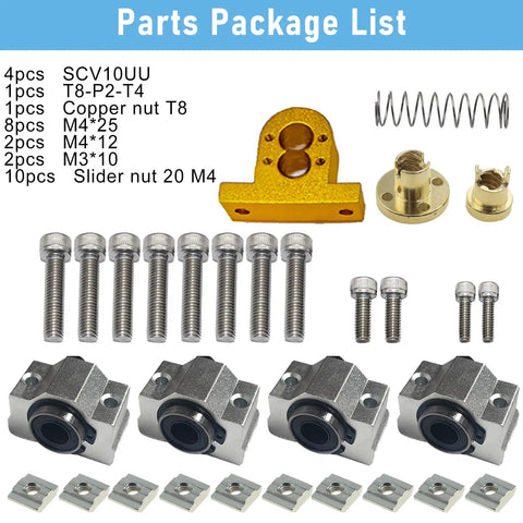 CNC Aluminum Z Axis Spindle Motor Mount 85mm Stroke 800W Spindle Holder 65mm Diameter parts, including nuts and sliders.
