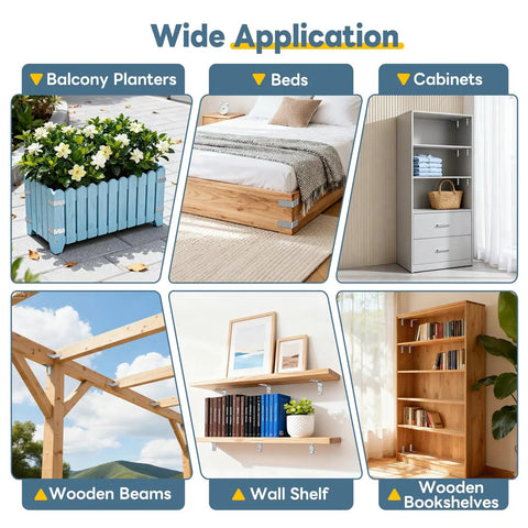 Heavy Duty L Brackets For Wood Framing Rugged Galvanized Cold Rolled Steel Angle Corner Braces Pro Grade Diy Shelf Support Hardware Kit 4 Pack Assembly Set used in balcony planters, beds, cabinets, wooden beams, wall shelf and bookshelves.