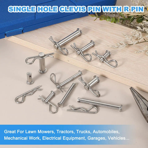 R Shaped Spring Cotter Pin Clevis Clip M5x30mm Single Hole Stainless 304 Steel Kit for automotive use, displayed on table
