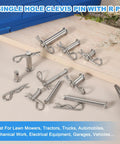 Stainless Steel Clevis Pin With R Shaped Clip M6x35mm Single Hole Clevis Six Pack displayed on wooden board