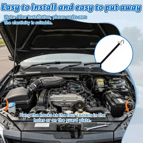 Top Rated Heavy Duty Grille Mesh Guard For Tesla Cybertruck 2024 Plus Radiator Cover installed under the hood displaying easy application.