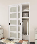 Frosted 5 Panel Tempered Glass Closet Sliding Door, 48 By 80 Inches, Double Barn Style With Hardware Kit, Pre-Drilled Panels