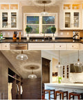 Vintage Flower Pendant Light Fixture in kitchen and living room, glass and metal shade, warm lighting for cozy spaces.