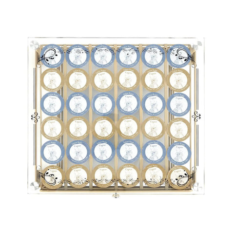 Top view of K Cup Holder With Tempered Glass Top Coffee Pod Organizer For 36 Pods Beige Detachable Glass Cover.
