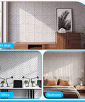 18 Pack Peel and Stick Acoustic Panels for Walls, Self Adhesive Sound Absorbing Foam Tiles to Cut Echo and Reverb, Noise Reducing Wall Covers for Home Studios, Gaming Rooms, and Bedrooms, Easy DIY Install, 12 Inch Squares in a TV wall setup.