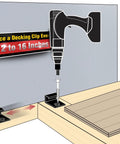Illustration of Hidden Deck Start Clips For Grooved Composite Decking with hidden fasteners being installed using a drill.