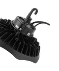 Heavy Duty 200W Led High Bay Shop Light With Motion Sensor, Slick UFO design with black finish and hanging hook.