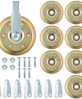 Heavy Duty Garage Door Pulley Kit With 3 Inch Pulleys And 3 Eighths Inch Track Kit Includes 8 Golden Pulleys 8 Silver Clevis Forks And 8 Bolts And Nuts Set All In One For Quick Easy Durable Garage Door Repairs
