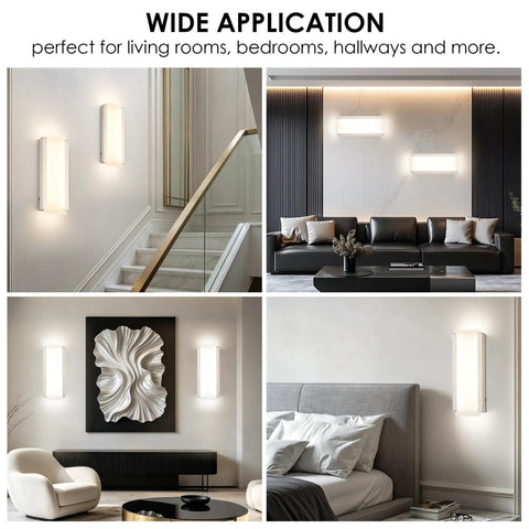 Aipsun Hardwired Wall Sconces Set of Two 28W 3-Level Dimming LED 3000K 3500K 4000K 5000K 6000K Modern Brushed Nickel in stylish living room and bedroom.
