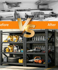 Beefed Up Garage Shelving System 73 Inches High, Ultra Heavy Duty, 4000 Pound Total Load Capacity, No Sag Steel Shelves With Reinforced Beams And Brackets, Easy Assembly, Holds Heavy Tools, Bins And Gear in garage