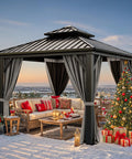 10x10 Ft Hardtop Gazebo With Netting And Curtains Heavy Duty Double Galvanized Steel Roof Ventilated Double Roof Design